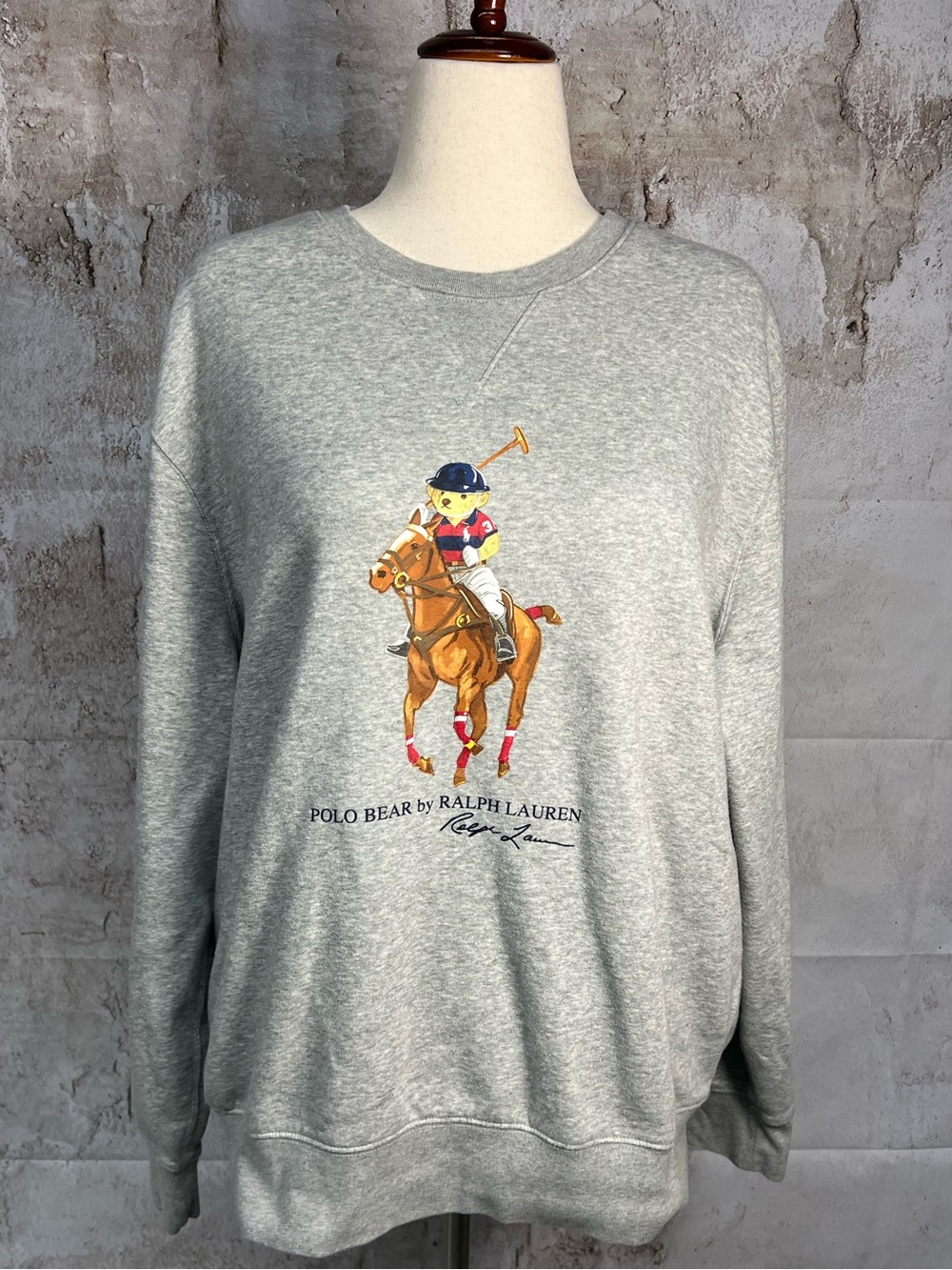 Preppy Polo Bear Equestrian Fleece Sweatshirt Gray Oversized XL